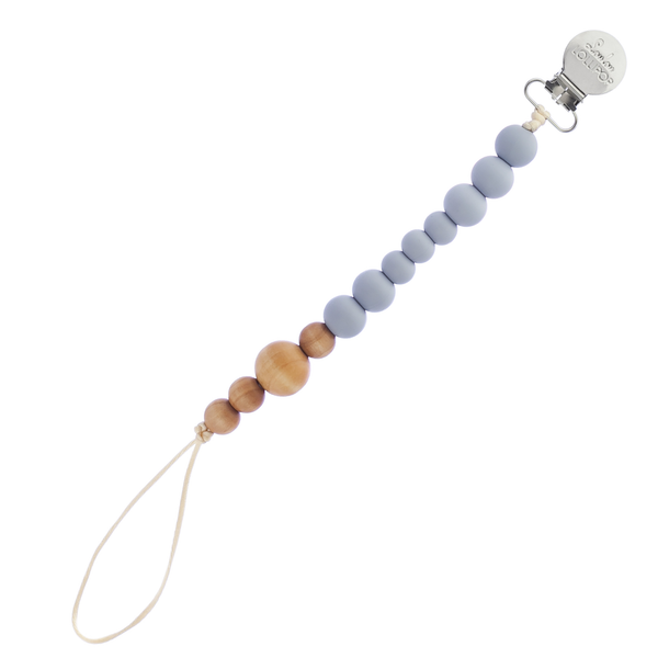 Loulou Lollipop 顏色木塊+矽膠安撫奶嘴夾-薄霧藍色