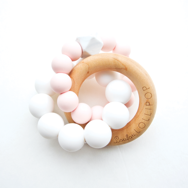 Loulou LOLLIPOP Trinity Wood & Silicone Teether- Pink Quartz